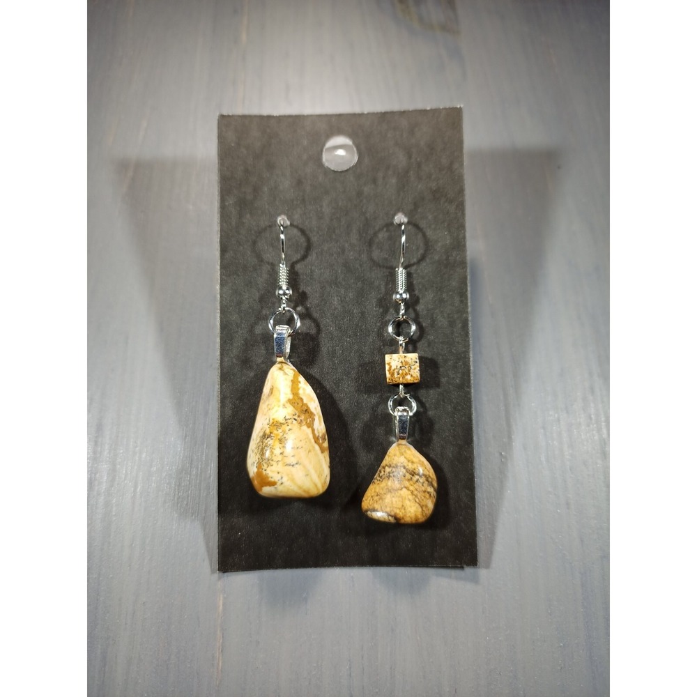 Natural Picture Jasper Asymmetric Drop Earrings Nickel‎ Free Boho Dangle